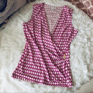 CHARTER CLUB Pink Geo-Print Crossover Blouse